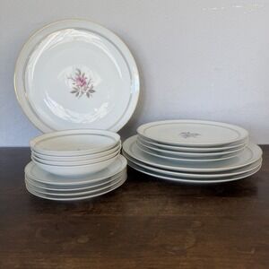 Vintage Noritake China Daryl 5510 Rose Floral Gold Trim 16 Piece Set Japan Plate